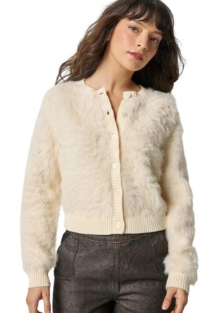 Brushed Crewneck Cardigan Ivory