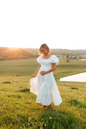 Annette Puff Sleeve Shirred Midi Dress – White