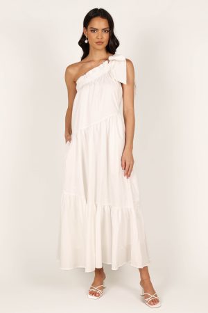 Ava One Shoulder Maxi Dress – White
